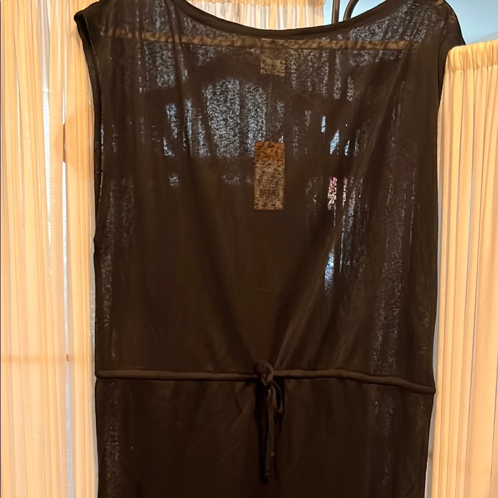 Kona Sol Black Sheer Swim Coverup with Waist Tie